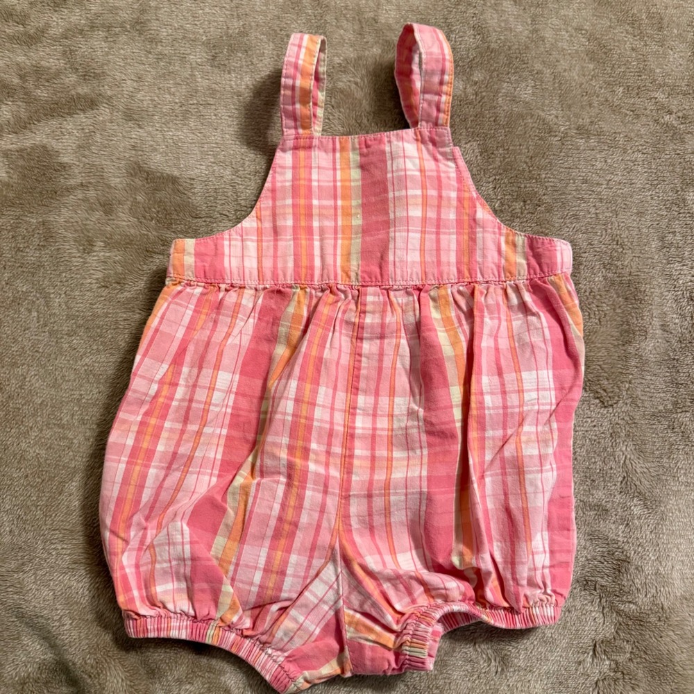 Carters Baby Girls Pink Orange Plaid Bear Hug Bubble Romper 6 Months
